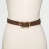 Women's Double Buckle Belt - A New Day™ Brown
