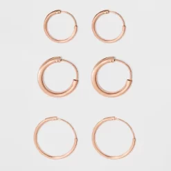 Endless Hoop Rose Gold Over Sterling Silver Small Three Earring Set 3pc- A New Day™ Rose Gold