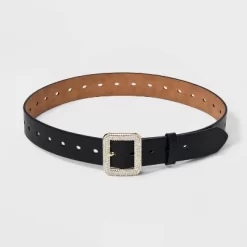 Women's Square Buckle Belt - A New Day™ Black