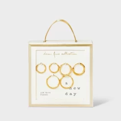 14K Gold Plated Trio Hoop Earring Set - A New Day™ Gold