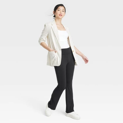 Women's Fold Over Waistband Flare Leggings With Pockets - A New Day™ Black - Image 2