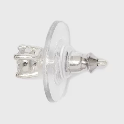 Women's Sterling Silver Stud Earrings Set With Round Cubic Zirconia 3pc - A New Day™ Silver