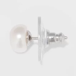 Freshwater Pearl Sterling Silver Stud Fine Jewelry Earrings 2pc - A New Day™ Silver/White