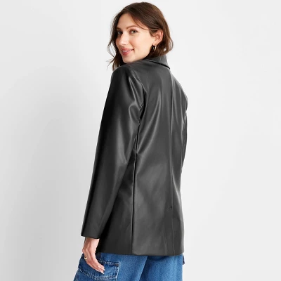 Women's Relaxed Fit Faux Leather Blazer - A New Day™