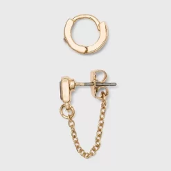 Crystal Baguette Stud And Small Hoop Earring Set 8pc - A New Day™ Gold