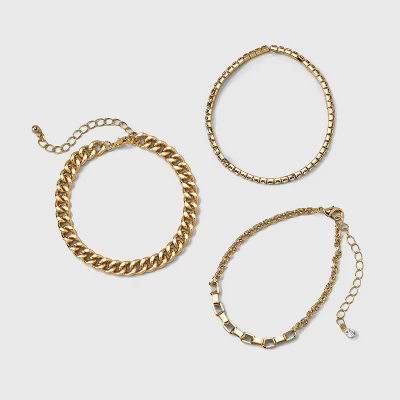 Cup Chain Bracelet Set 3pc - A New Day™ Gold - Image 2