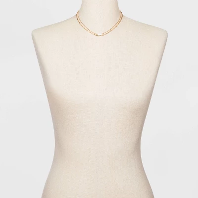 Mother Of Pearl And Metal Two Row Layered Necklace Pendant - A New Day™ Gold