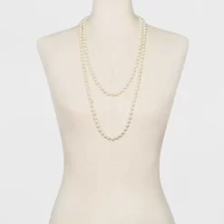 Long Faux Pearl Necklace - A New Day™ Silver/White