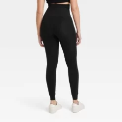 Women's High Waisted Seamless Faux Fur Lined Leggings - A New Day™ Black