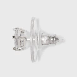 Cubic Zirconia And Sterling Silver Round And Square Stud Earring Set 3pc - A New Day™ Silver/Clear