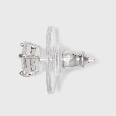 Cubic Zirconia And Sterling Silver Round And Square Stud Earring Set 3pc - A New Day™ Silver/Clear