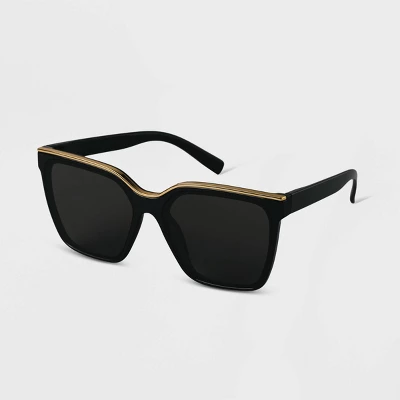 Women's Plastic Square Sunglasses - A New Day™ Black