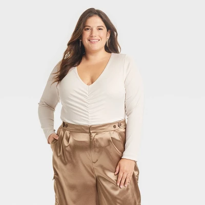 Women's Long Sleeve Ruched Slim Fit Bodysuit - A New Day™ - Image 5