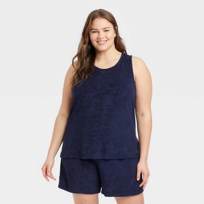 Women's Terry Tank Top - A New Day™ Navy Blue - Image 3
