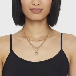 Herringbone Dogtag Chain Necklace - A New Day™ Gold