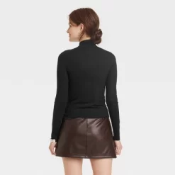 Women's Ruched Mock Turtleneck Long Sleeve T-Shirt - A New Day™