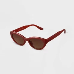 Women's Plastic Slim Cateye Sunglasses - A New Day™ Brown