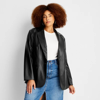 Women's Relaxed Fit Faux Leather Blazer - A New Day™ - Image 3