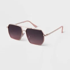 Women's Metal Angular Aviator Sunglasses - A New Day™ Rose Gold