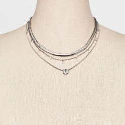 Stone Station And Pendant Multi-Strand Necklace Set 3pc - A New Day™