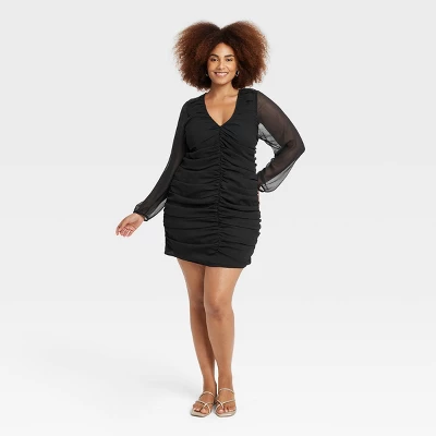 Women's Long Sleeve Ruched Front Bodycon Dress - A New Day™ - Image 3