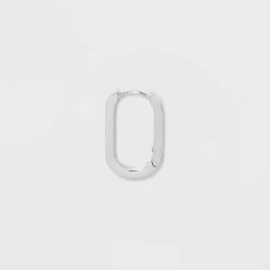 Silver Plated Oval Hinged Endless Hoop Earrings - A New Day™ Silver