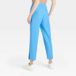 Women's Mid-Rise Slim Straight Fit Side Split Trousers - A New Day™ Blue