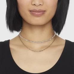 Two Row Rhinestone Chain Necklace - A New Day™ Gold