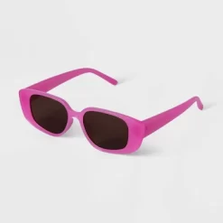 Women's Plastic Angular Rectangle Sunglasses - A New Day™ Light Pink