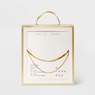 14K Gold Plated Duo Herringbone Chain Necklace Set - A New Day™ - Image 2