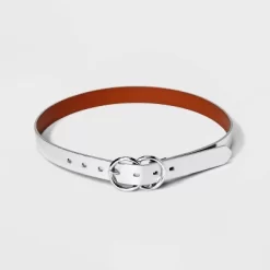 Women's Metallic Double Buckle Belt - A New Day™ Silver