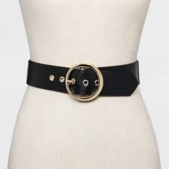 Women's Round Stretch Buckle Belt - A New Day™ Black