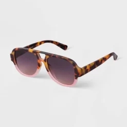 Women's Round Two-Tone Plastic Aviator Sunglasses - A New Day™ Pink
