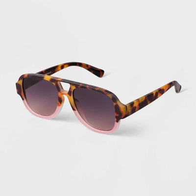 Women's Round Two-Tone Plastic Aviator Sunglasses - A New Day™ Pink