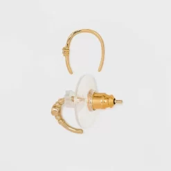 14K Gold Plated Beaded Hoop Cubic Zirconia Earring Set 2pc - A New Dayâ„¢