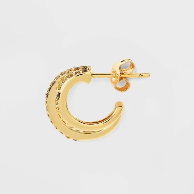 14k Gold Plated Cubic Zirconia Faux Duo Pave Hoop Earrings - A New Day™ Gold - Image 2